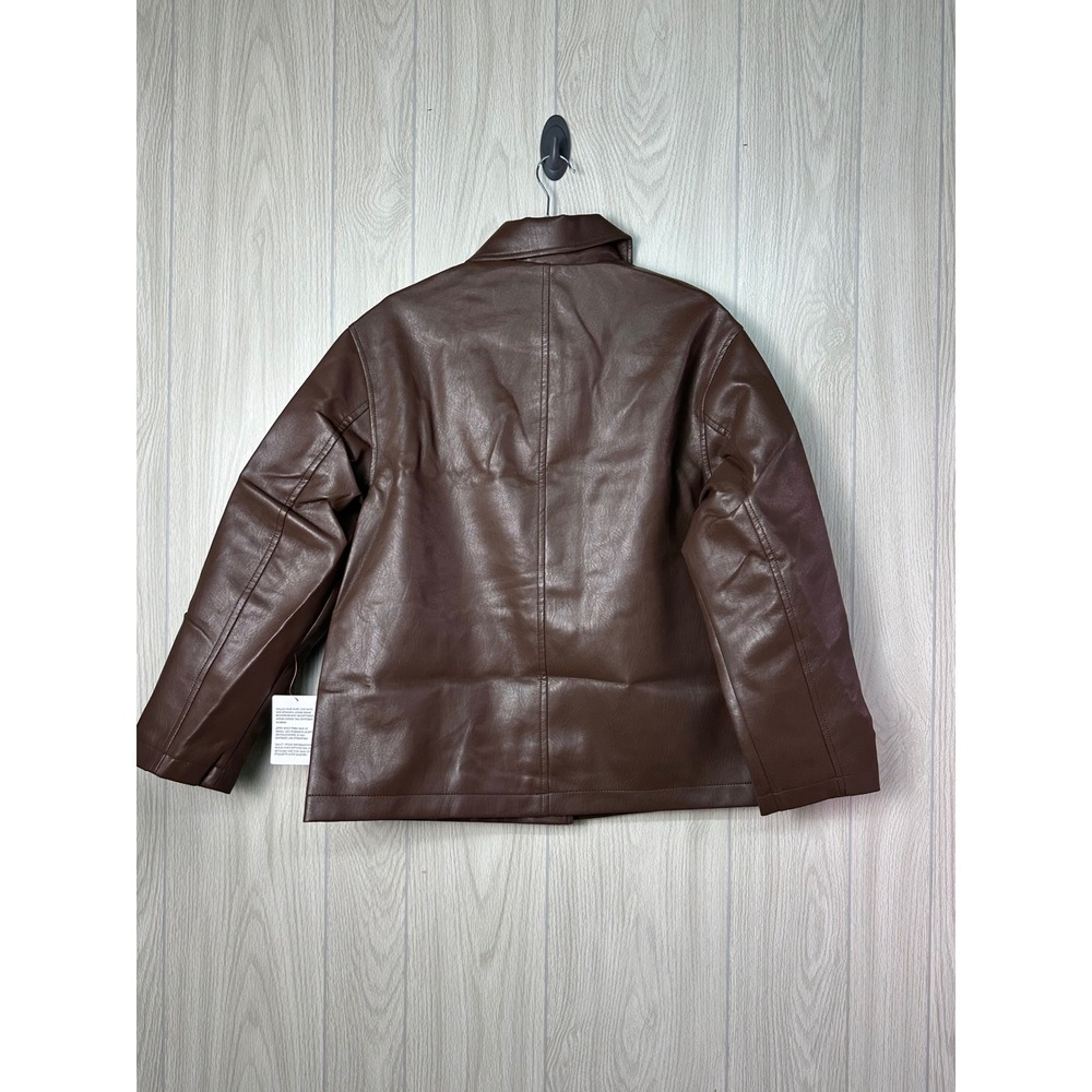 ASOS DESIGN‎ Faux Leather Harrington Jacket Chocolate Brown US 4 F103819 - Picture 4 of 10